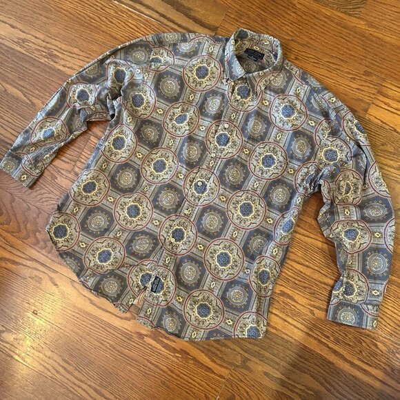 Vintage Retro 90s Duckhead Long Sleeve Geometric Pattern Button Up Shirt Size XL - Picture 7 of 10